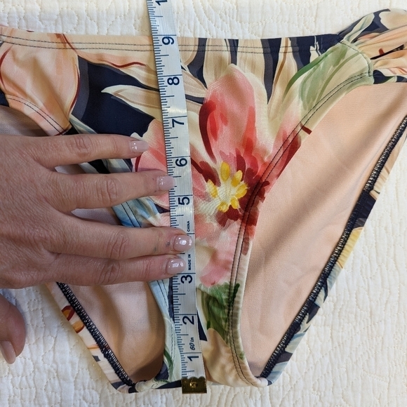 Kona Sol Navy Floral Wrap Front Bikini with Slit Side Bottoms - Picture 7 of 11